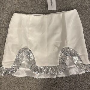 12th Tribe Encore White Sequin Ruffle Micro Mini Skirt